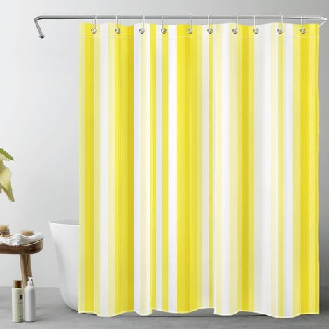 Rayures Jaunes et Blanches Rideaux de Douche 150x200cm Art Abstrait de l’Ombre Rideaux de Bain avec Crochets,Moderne Extra Longue Imperméable Polyester Anti Moule Salle de Bain Décor (1/5)