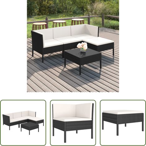 vidaXL Auflagen - 5-tlg. Garten-Lounge-Set mit Auflagen Poly Rattan Schwarz (1/5)