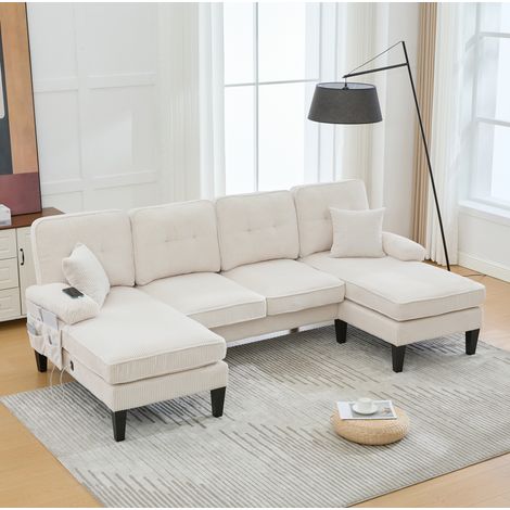 Sofá U 4 plazas con chaise longue corduroy beige OKMYHOME (1/5)