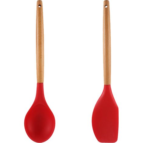 Ustensiles De Cuisine En Silicone - Résistance À La Chaleur - Manche En Bois Ergonomique - Pour Cuisson Et Pâtisserie - Lot De 2 (1/5)