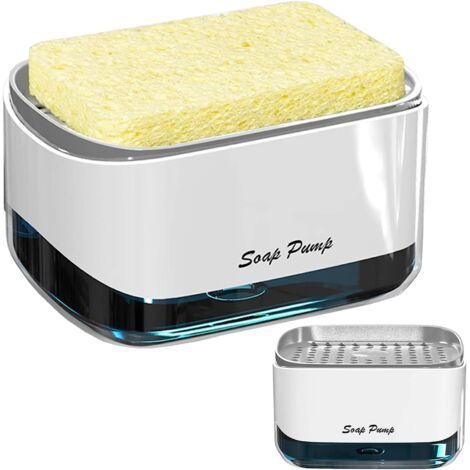 Dispenser di sapone 2 in 1 con porta spugna, dispenser di detersivo per piatti e dispenser manuale in plastica con pompa per lavello di cucina e bagno. (1/5)