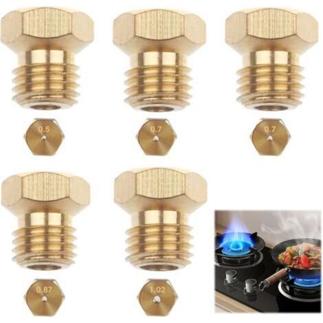 Buse de gaz Butane universelle 5 pièces, Kit de Conversion de bouteille de buse d'injecteur de gaz, brûleur de buse de bouteille de GPL, 1x0.5, 2x0.7, 1x0.87, 1x1.02, (1/5)