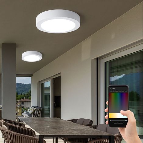 Smart Home plafoniera applique da parete lampada da esterno lampada da parete per casa in alluminio pressofuso, bianco, IP44, dimmerabile CCT, LED 16,5W 1600Lm, P 22,5 cm, set da 2