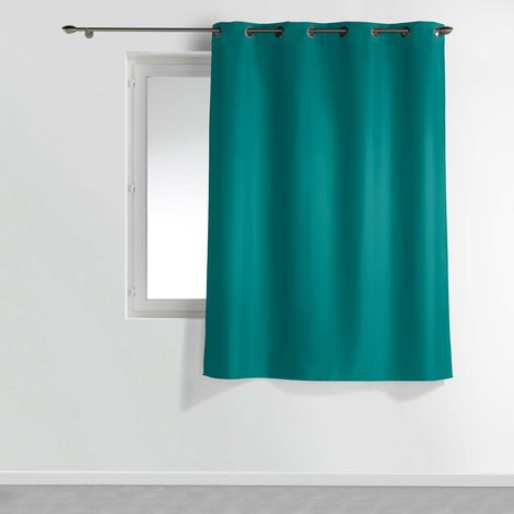 Rideau à œillets petite hauteur 140 x 180 cm – polyester uni essentiel – Bleu paon (1/3)