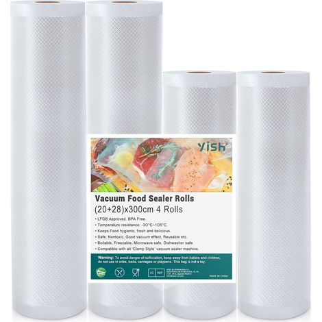 Sac Sous Vide Alimentaire:Rouleau Sous Vide Alimentaire sans BPA pour Machine Sous Vide, Film Sous Vide Alimentaire 4 Rouleaux, Plastique Sachet de Mise Sous Vide Alimentaire, 20x2/28x2/300CM (1/5)