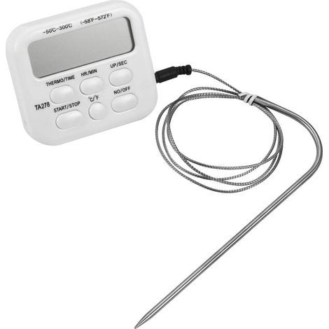 TA278 Pantalla LCD grande digital para cocción de alimentos, ahumador, horno, barbacoa, termómetro, reloj, temporizador con sonda, utensilios de cocina (1/5)
