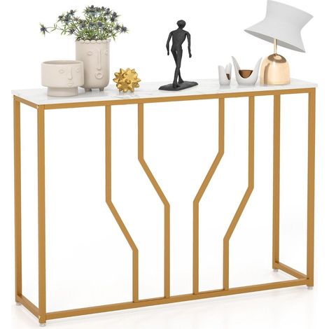 Mesa consola con estructura de metal geometrica mesa de entrada 110 x 30 x 80 cm dorado blanco