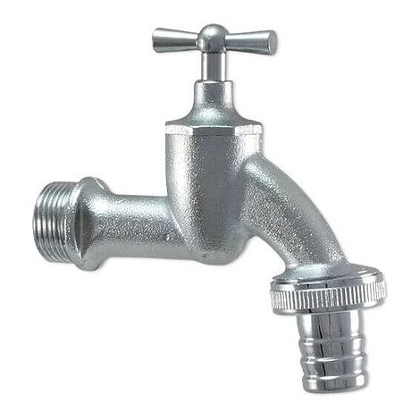 Auslaufventil (Wasserhahn) 3/4'' - matt verchromt, mit Schlauchverschraubung 1'' - Knebeloberteil