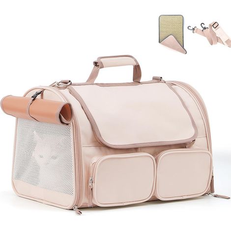 APEX Cat Carrier, 4 Mesh Windows Small Dog Carrier, 4 Storage Pockets Cat Travel Bag, Under 15 lb Airline Approved Pet Carrier, Rollable Cover for Nervous Cats, Pink (1/5)