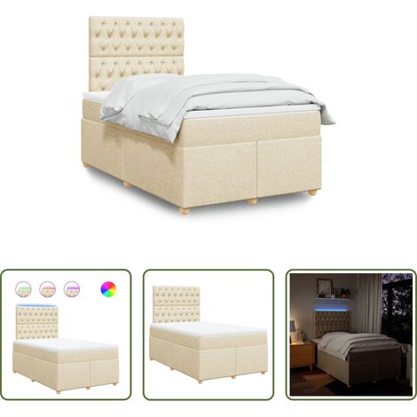 vidaXL LED-Beleuchtung -  Boxspringbett mit Matratze Creme 120x200 cm Stoff (1/5)