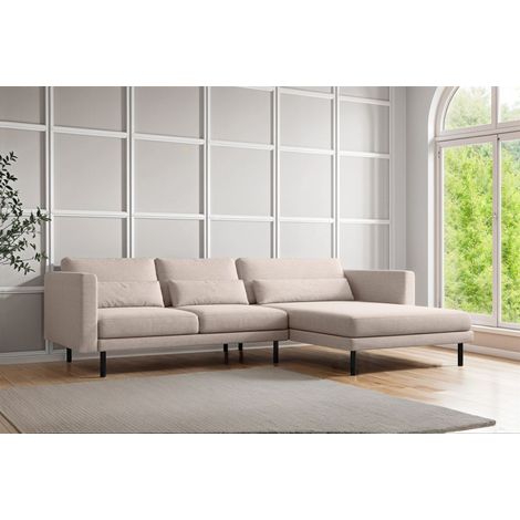 Ecksofa Designersofa AGADA in Stoff Verita Beige Ottomane Rechts (1/2)