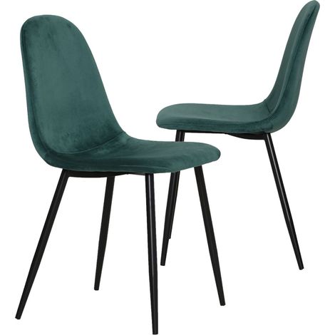 Made In Meubles – Lot de 2 chaises scandinaves en velours vert – Design avec pieds compas en métal noir – Dimensions 87 x 43 x 53 cm (1/5)