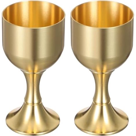 Lot de 2 verres à vin en laiton pour communion, petits calice de communion, tasses à pied classiques en métal pour banquets de mariage et cérémonies religieuses (1/5)