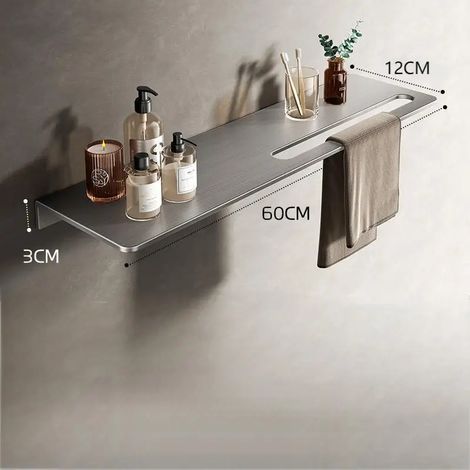 (C-60cm) Porte-serviettes en aluminium pour salle de bain, plateau de rangement (1/5)