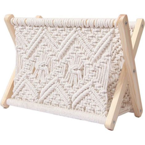 Rideau de portePorterevues en corde de coton tissé, support de rangement en bois, porterevues créatif, livre de bureau (1/5)