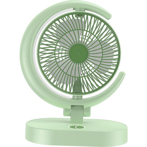 Wiederaufladbarer, leiser, kleiner und tragbarer USB-Tischventilator mit Licht für Zuhause, Reisen und Büro (Grün) (1/5)