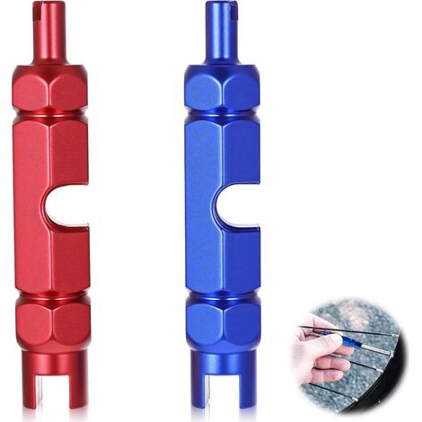 2 pièces - Outil de démontage de valve de vélo - Extracteur d'obus de valve - Outil de démontage d'obus de valve de vélo - Clé - Outil de réparation de valve de pneu - 10 x 54 mm - rouge et bleu (1/5)