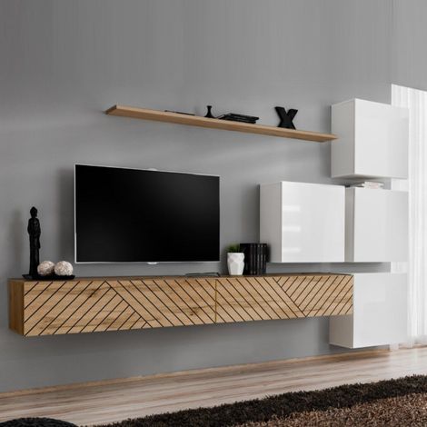 Ensemble Meuble TV "Switch Lamel IX" 310cm Naturel & Blanc (1/5)