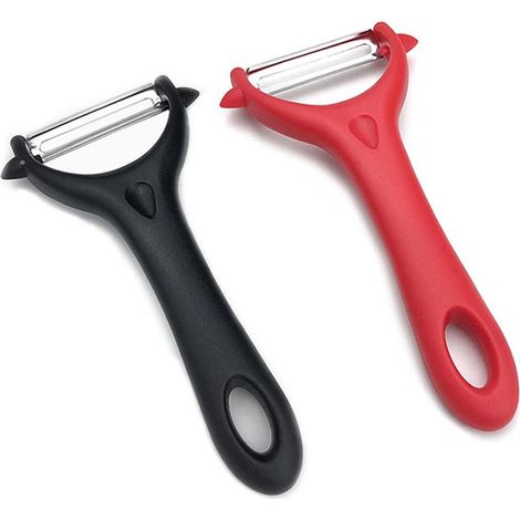 2 éplucheurs universels, éplucheur de légumes en acier inoxydable, éplucheur de pommes de terre manuel, poignée ergonomique, couteau à éplucher de cuisine pour légumes et fruits (noir + rouge) (1/5)
