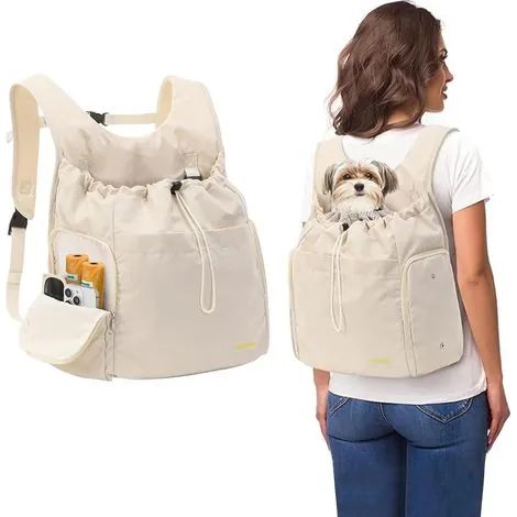 Sac à Dos Avant pour Chien, Porte-Chien Ventilé réglable pour Animal De Compagnie, pour Chat, Randonnée, Camping, Voyage, Sac à Dos De Voyage pour Chien en Maille Ventilée(Blanc Cassé) (1/3)