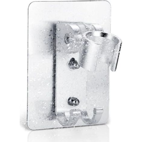 Support adhésif pour pommeau de douche, aluminium argenté, sans perçage (1/5)