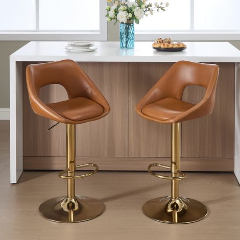 Wahson Tabourets de Bar en Cuir PU, Lot de 2 Chaise de Bar Moderne, Tabouret Comptoir Réglable en Hauteur, Marron