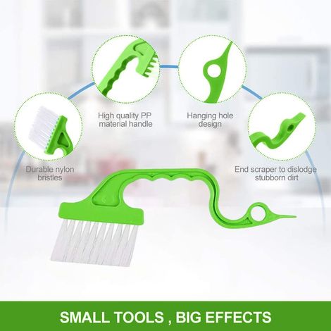 Brosse Nettoyage Rainures-Porte Gap Nettoyage, Brosse Nettoyage, 4 Pièces, Style Vert, Brosse Multifonction à Main, Brosse Cannelée pour Balustrades de Fenêtres, Cuisines, Douches et Carreaux（4pcs） (1/4)