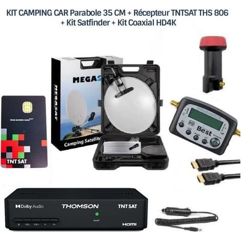 Kit Camping Car - MEGACC3 - Parabole 35 CM - Récepteur TNTSAT THS 806 - Kit Satfinder - Coaxial HD4K (1/2)
