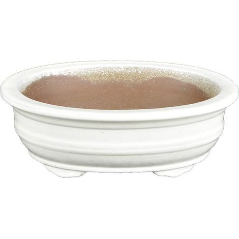 Vaso per bonsai ovale in gres smaltato bianco 14,5x11,5x4,5 cm - YP18