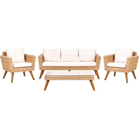Lounge Set mit Tisch 5-Sitzer VITTORIA XL Polyrattan Cremeweiß