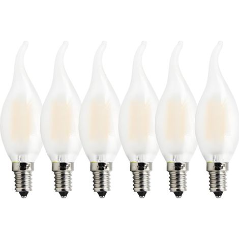 Ampoules Bougie à Filament LED E14, 4W Equivalente à Ampoule halogène 40W, 400Lm 2700K Blanc Chaud, Ampoule rétro vintage,Flamme forme, verre mat, Non-dimmable, Paquet de 6 (1/5)