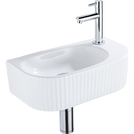 Fugaflow Efficiente Ensemble Fontaine Pietra - 40x21,5x12 cm - droite - rainurée - demi-ronde - 1 trou de robinet - céramique - robinet de fontaine