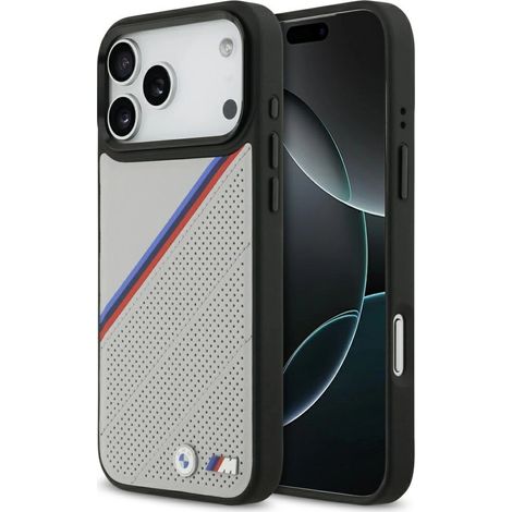 Coque MagSafe BMW M tricolore avec logo métallique pour iPhone 17 Pro Max - Grise (1/5)