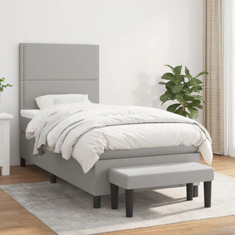 Boxspringbett mit Matratze Hellgrau 90x190 cm Stoff (1/5)