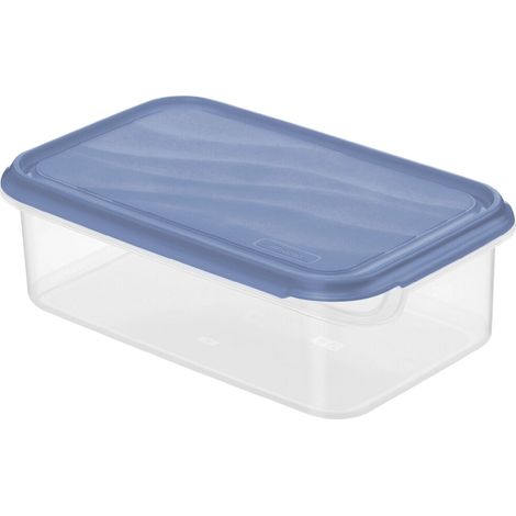 ROTHO Kühlschrankdose Rondo 1,5 l 24x16x7,5 cm Lebensmittelechte Vorratsdose stapelbar & gefriergeeignet Frischhaltedose mit Griffmulde natur Deckel grün transluzent