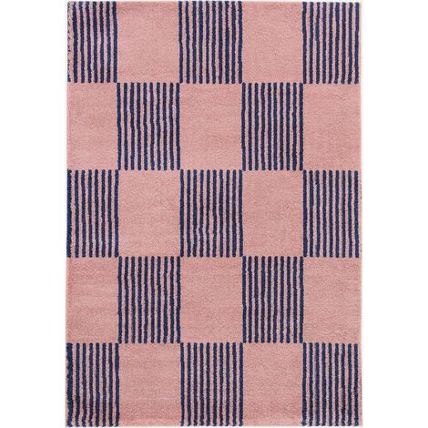 Tappeto interno a scacchi blu e rosa
