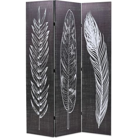 Raumteiler klappbar 120 x 170 cm Federn Schwarz-Weiß