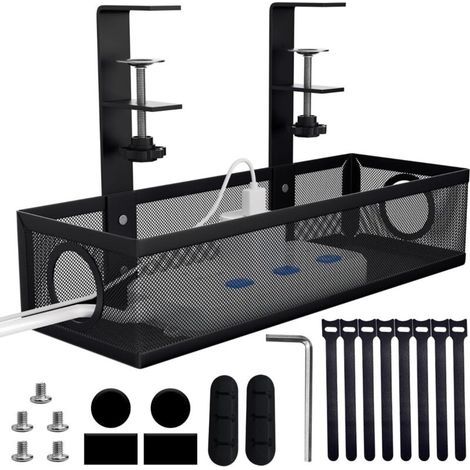 Kabelkanal für unter den Schreibtisch, bohrfreier Kabelorganizer aus Stahl, Kabelkanal mit Klemme für Büro und Zuhause (schwarz) (1/5)