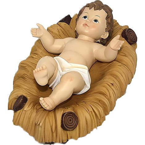 Gesù Bambino con Culla 35 cm Betlem– Statuina Presepe Natale in Resina  Bambinello Tradizionale Realistico per Decorazioni Natalizie