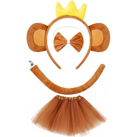 Plush Monkey Hair Circle Headband Ear Accessory Soft Fabric and Fluffy Sponge for Long-Lasting Comfort Halloween Costumes Performances, Dark Brown, Crown + Skirt (1/5)