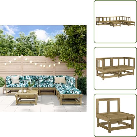 The Living Store Salon de jardin 7 pcs bois de pin imprégné - Salon De Jardin - Mobilier De Jardin - Ensemble De Salon De Jardin - Meubles De Jardin - Bois De Pin (1/5)