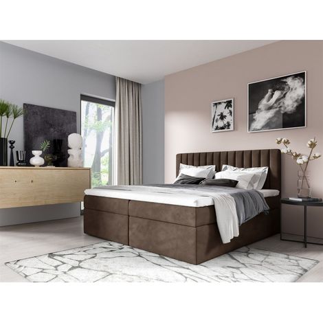Boxspringbett Schlafzimmerbett LINNEA 200x220cm Stoff Braun inkl. Bettkasten (1/2)