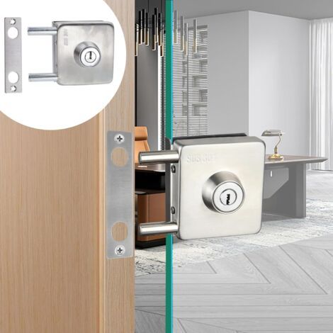 Serrure en acier inoxydable pour porte coulissante en verre, fournie avec 3 clés. Serrure d'entrée pour porte vitrée commerciale. Convient aux portes coulissantes en verre de 10 à 12 mm d'épaisseur. (1/3)
