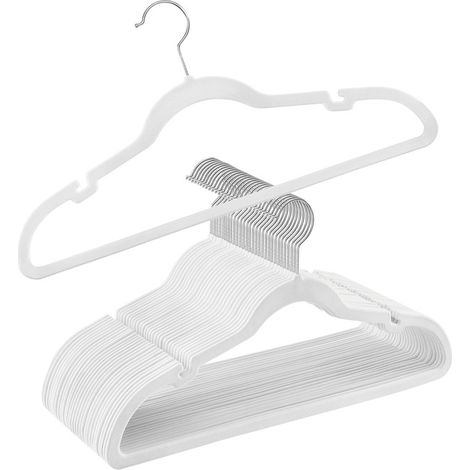 Cintres en Velours, Lot de 30, Antiglisse, avec Encoches, Barre pour Pantalons, Crochet Pivotant à 360°, Gain de Place, Épaisseur 0,6 cm, Longueur de 43 cm, Blanc (1/5)
