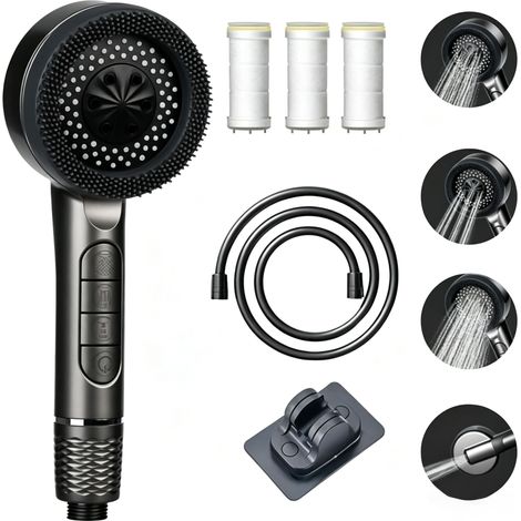 Pommeau de douche haute pression 4 modes – flexible douche 2m – Anti-calcaire – Installation facile – Pour faible pression d'eau