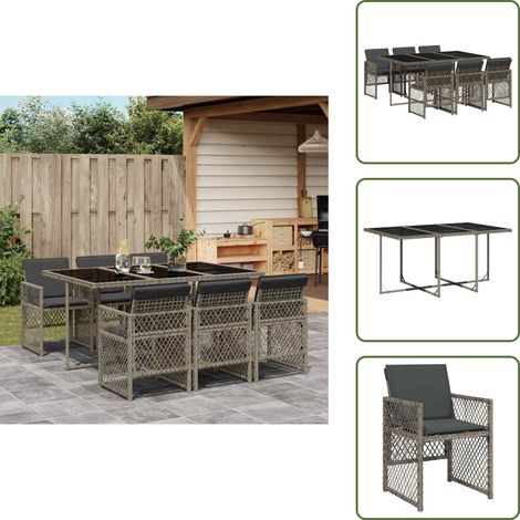 Ratán sintético - vidaXL Set comedor jardín 7 pzas y cojines ratán sintético gris - Mesa de jardín