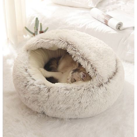 Lit rond pour chien et chat 50x50cm – Housse lavable en fausse fourrure – Base antidérapante – Confort optimal pour animaux de compagnie (1/5)
