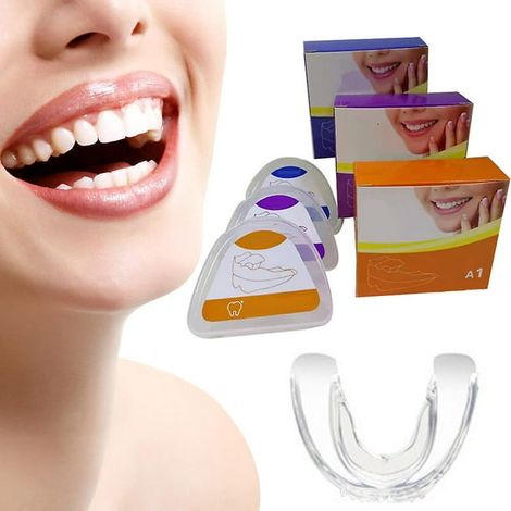 Lot de 3 gouttières dentaires correctrices, appareil orthodontique invisible, aligneur dentaire transparent, protecteur buccal de nuit, contention dentaire ajustable pour dents (1/5)