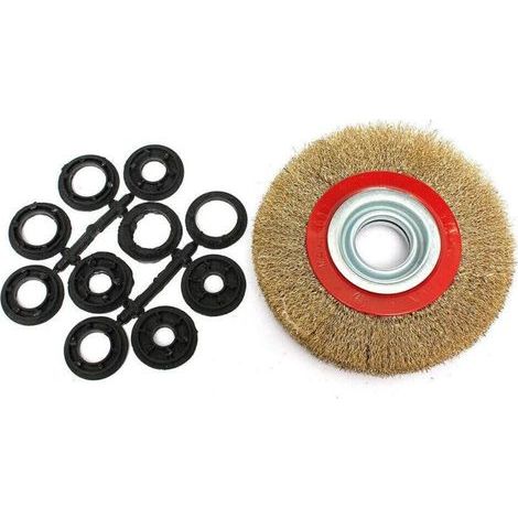 Brosse Circulaire en Acier Diamètre 150 mm , Plate avec 10 Anneaux pour touret à meuler, Meuleuse d'établi,Poncer/Nettoyer/Meuler/Décaper (1/4)