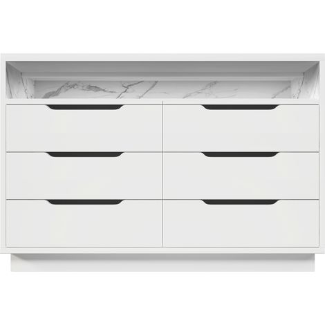 Credenza bianca moderna con 6 cassetti e illuminazione LED 120 x 40 x 85 cm (1/5)